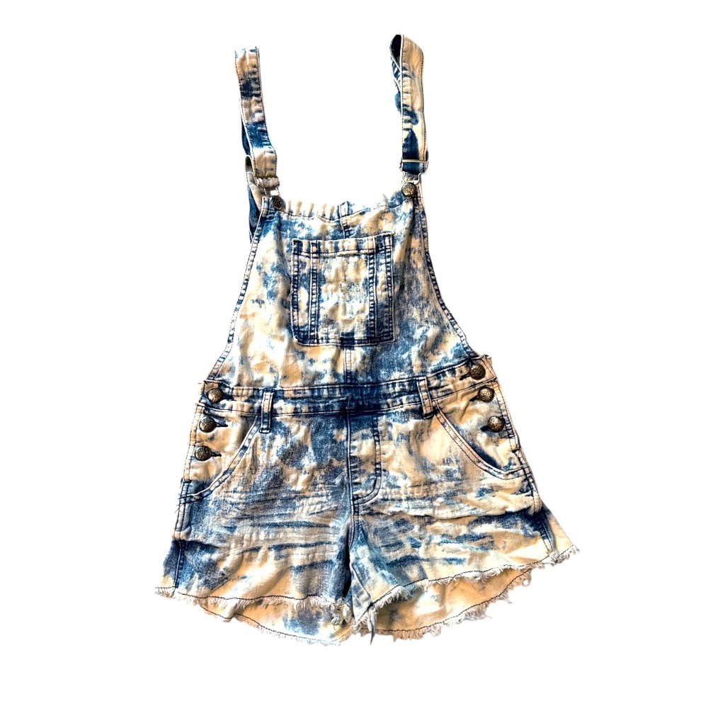 AQ Acid Wash Grunge Denim Cutoff Overall Shorts Distressed Shortalls Size 7